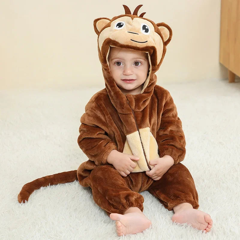 Kids Onesies Baby Rompers Winter Costume Flannel for Girl Boy Toddler Infant Clothes Animals Monkey Tiger Lion Unicorn Ropa Bebe