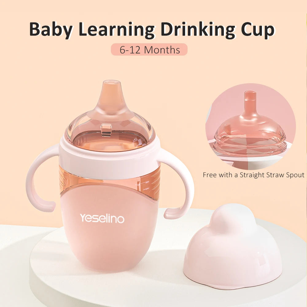 Baby Training Cup for 6 Months+, Silicone Spout and Straw Design, Anti-Choke and Drop-Resistant Milk and Water Bottle