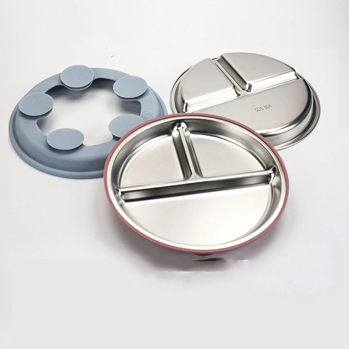 1PCS Stainless Steel Plate Detachable Suction Dishes Baby Feeding Sucker Bowl Food Grade Silicone Food Tray Tableware