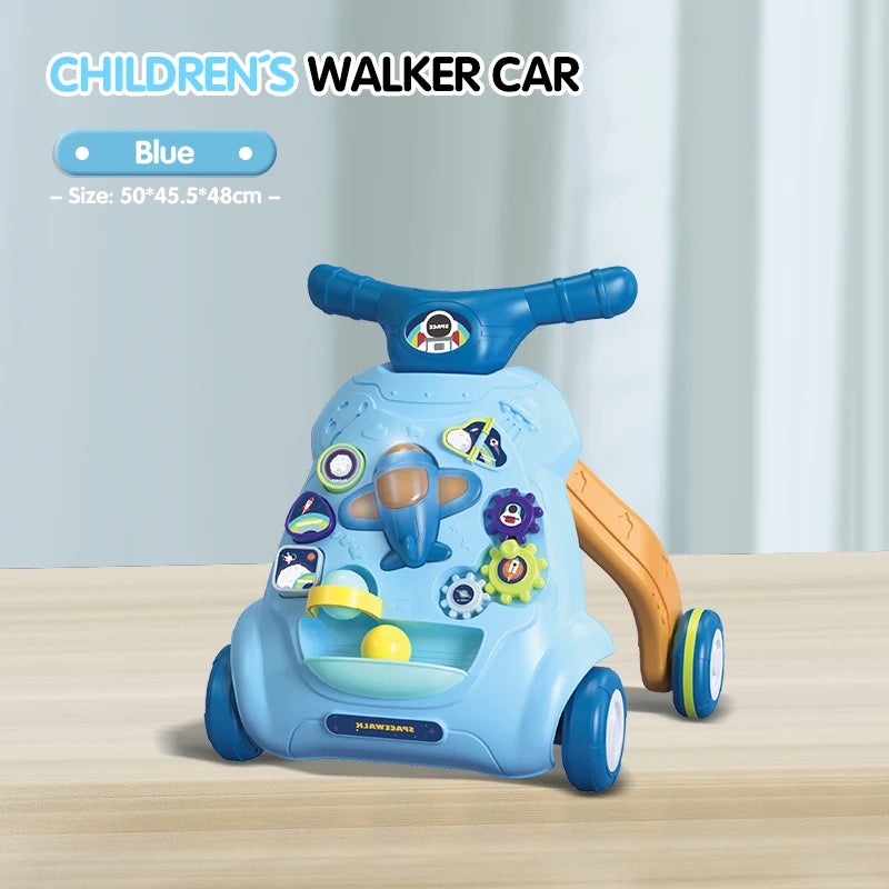 Baby Toddler Walker Push Toy Interactive Music and Light Effect Musical Montessori Activity Push Baby Walkers with Safety Brake