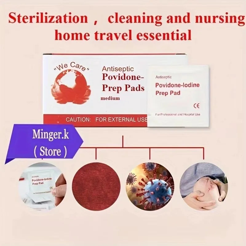 Iodine disinfectant wet wipes, first aid supplies or for cleaning and disinfecting wounds and abrasions when traveling