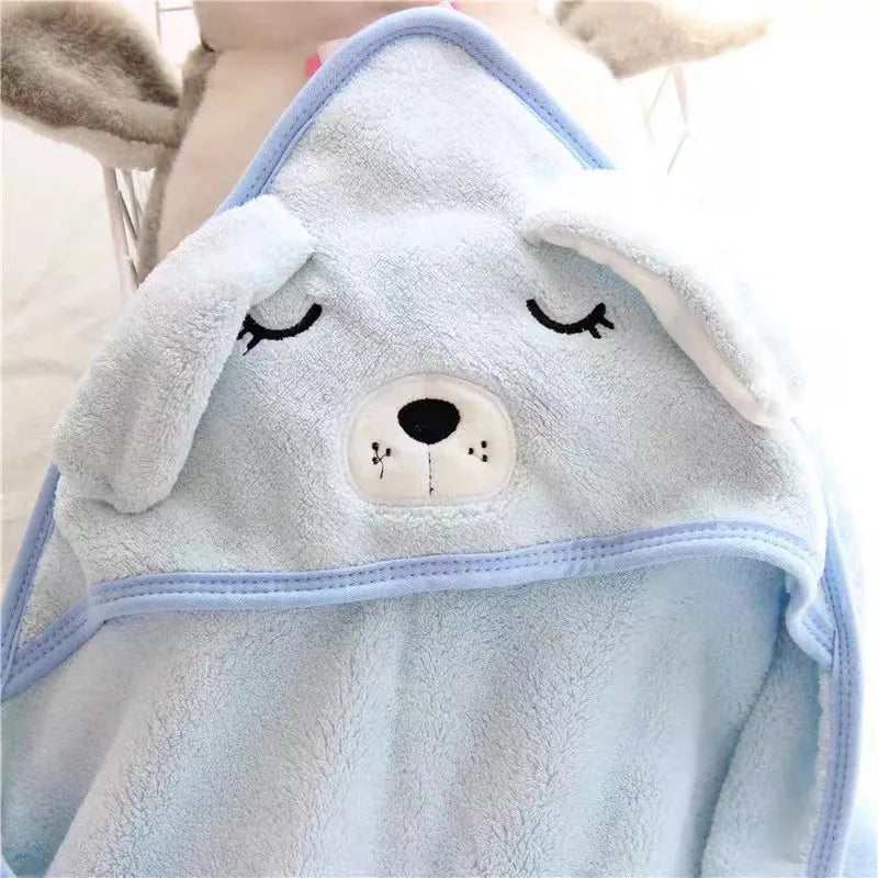 Cute Cartoon Hooded Coral Fleece Baby Towel Newborn Swaddle Hug Quilt Bath Towel for Infants Soft Comfortable New Baby Gift