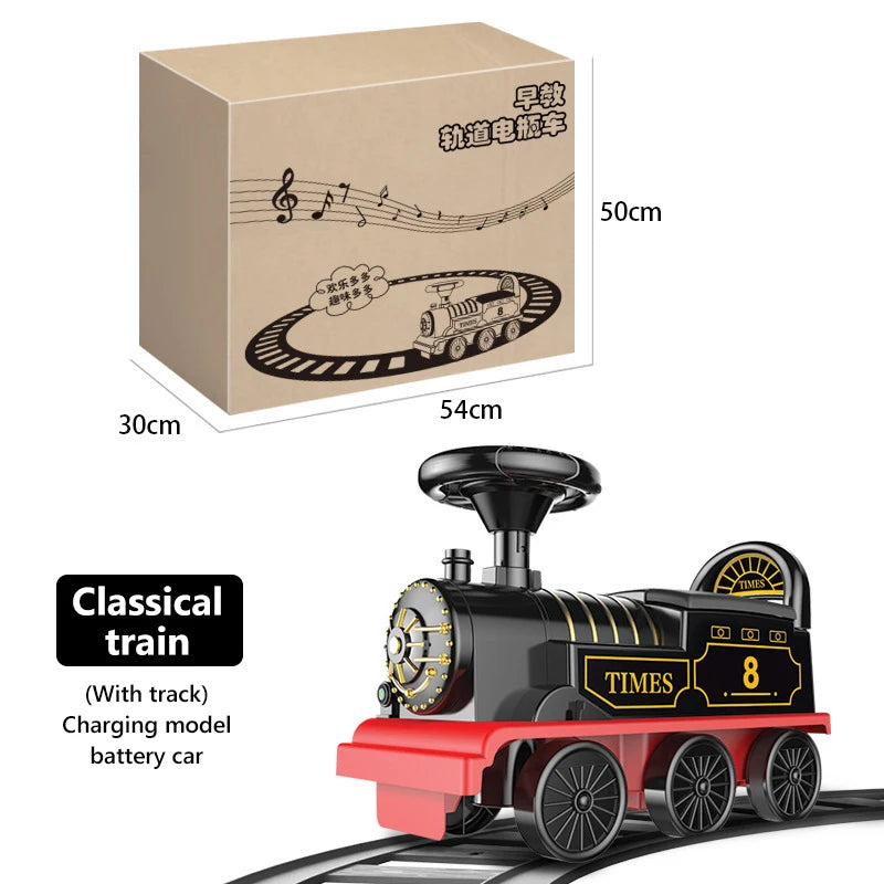 Electric Train Kids Riding Toy Ailway Can Carry Train Rail Car Train Cabin Classical Model Baby Walker Stroller Toys Child Gifts