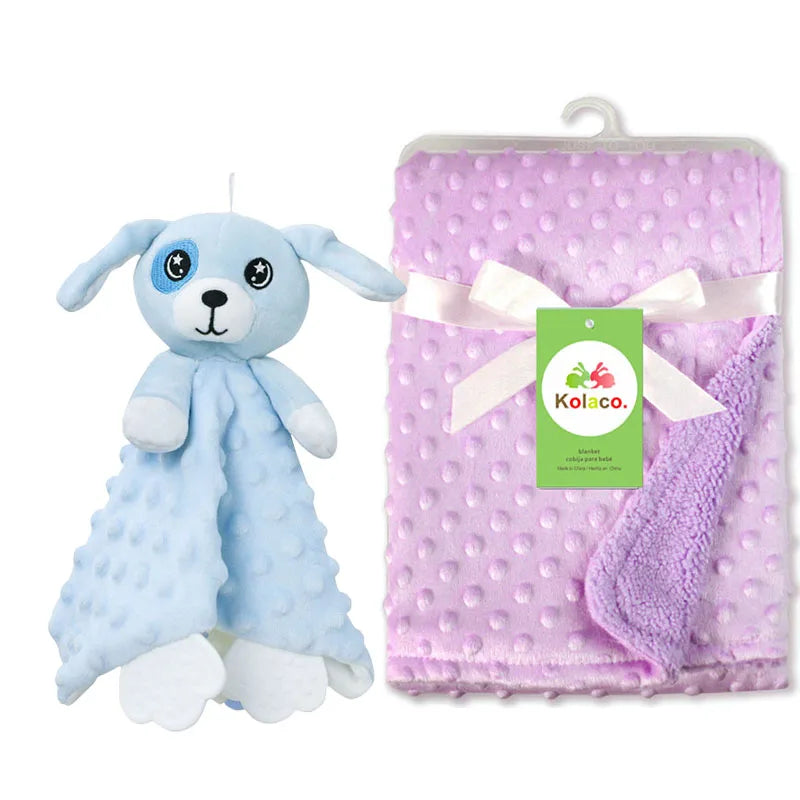 Personalized Newborn Baby Blanket with Name Custom Stroller Sleeping Dolls Animal Security Towel Gift Set for Baby Shower Gifts