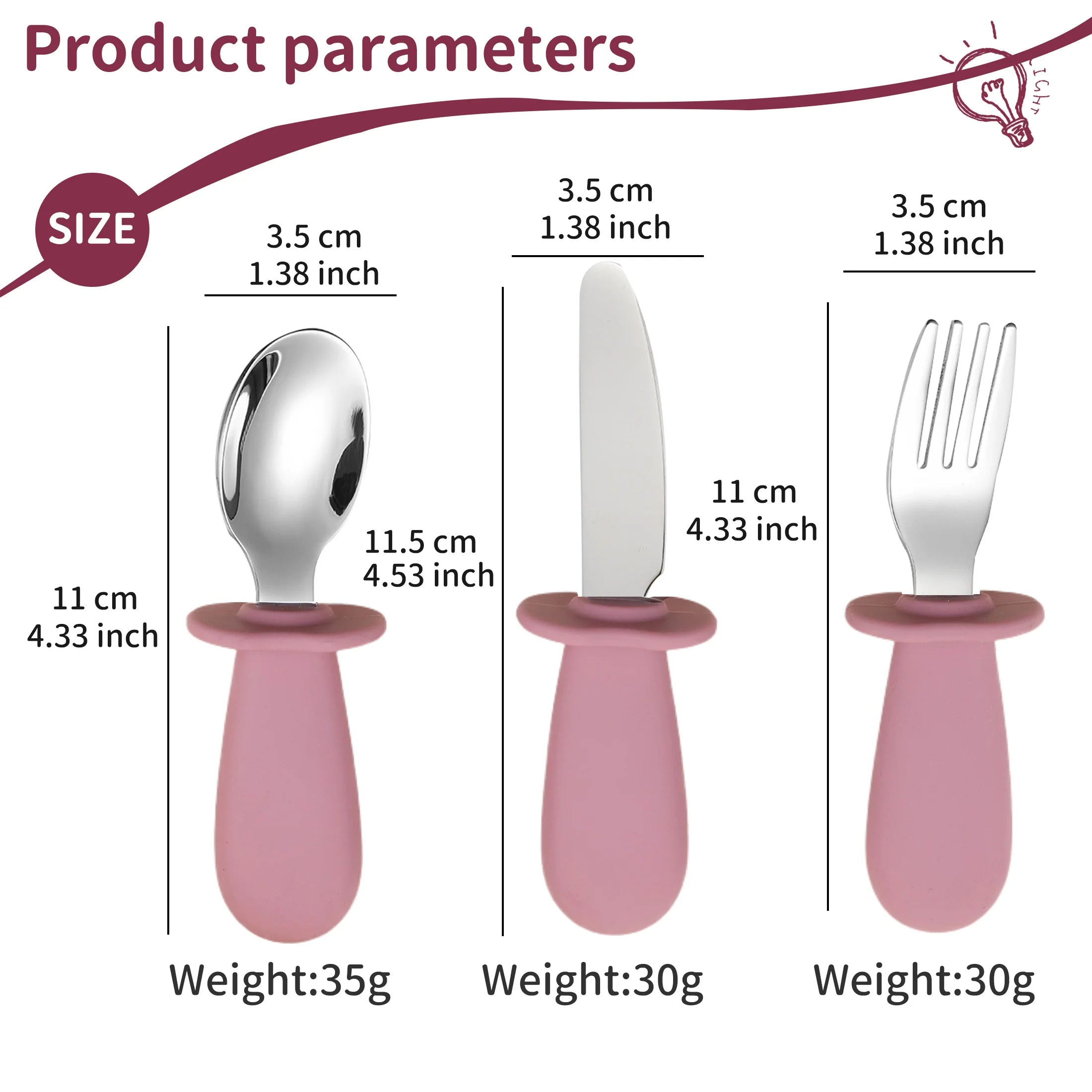 3-piece silicone spoon and fork cutlery set for baby food and feeding utensils, children's stainless steel spoon and fork cutler