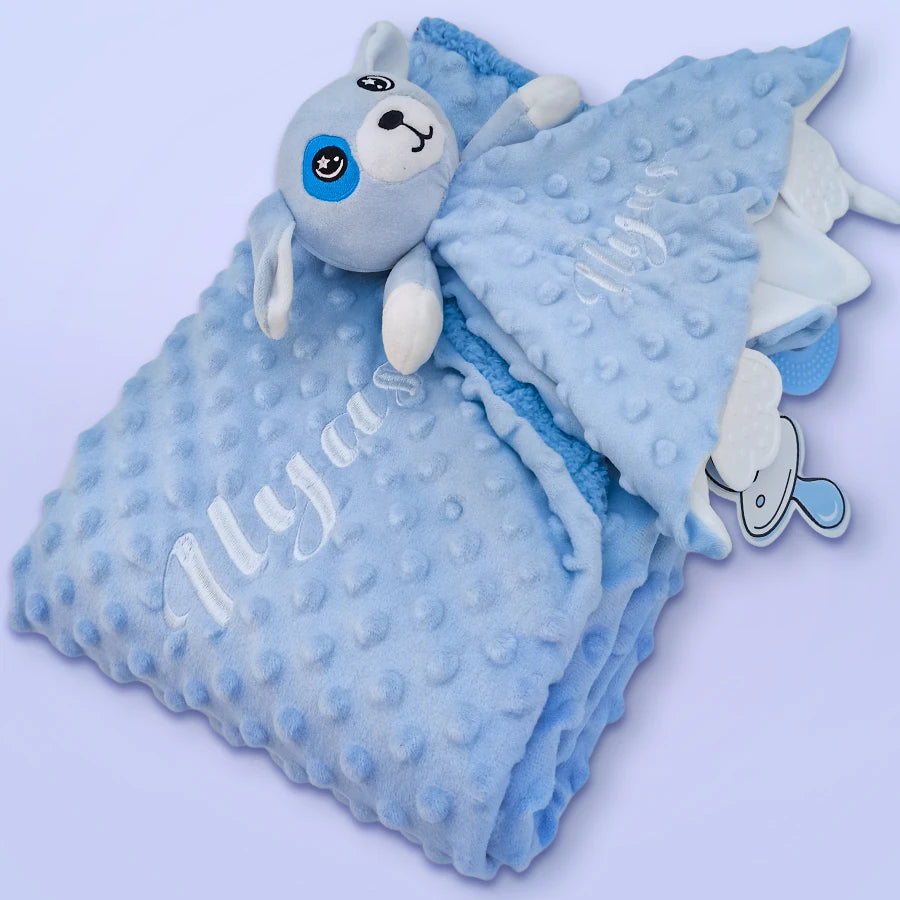 Personalized Newborn Baby Blanket with Name Custom Stroller Sleeping Dolls Animal Security Towel Gift Set for Baby Shower Gifts