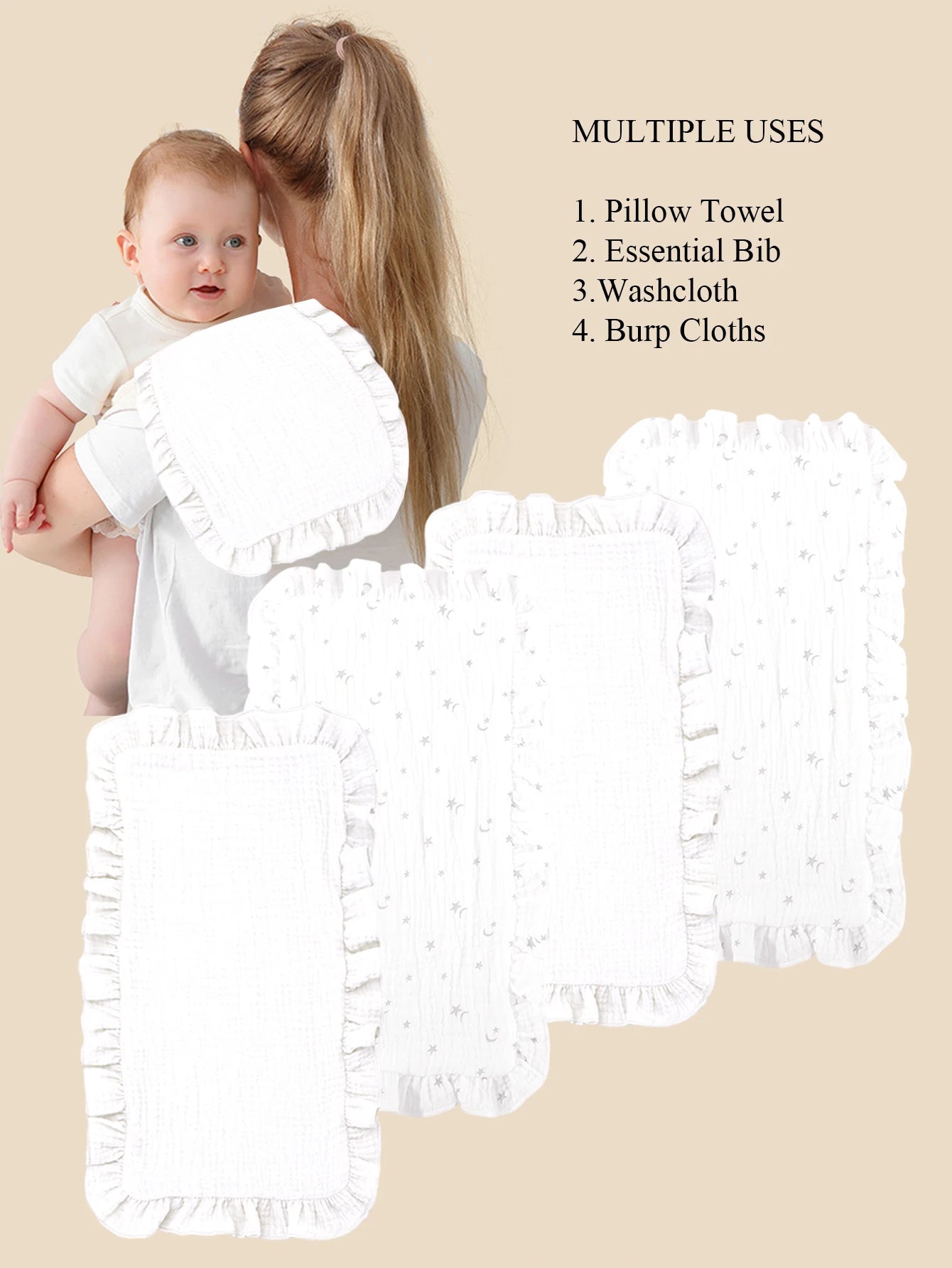 4Pcs/Set Soft Muslin Cotton Gauze Shoulder Rag Baby Burping Pad Ruffle Newborn Baby Burp Cloths