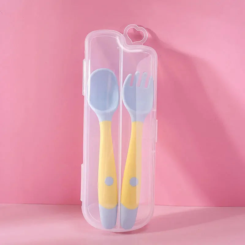Baby And Children's Spoon And Fork Set Soft And Bendable Silicone Spoon And Fork Baby Learning Eating Training Tableware