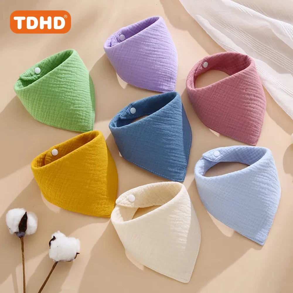 7pcs TDHD Baby Bibs Soft, Absorbent Drool & Eating Bibs with Button Closure, Mixed Colors, Ideal for Infants & Toddlers, | Solid
