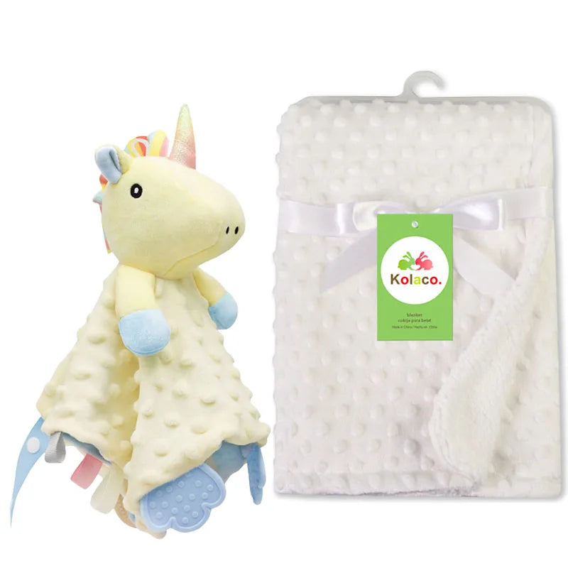 Personalized Newborn Baby Blanket with Name Custom Stroller Sleeping Dolls Animal Security Towel Gift Set for Baby Shower Gifts