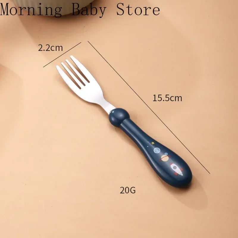 Cartoon Rocket Shark Pattern Baby Spoon Fork Children Feeding Cutlery Utensil Toddler Infant Tableware Baby Feeding Accessories