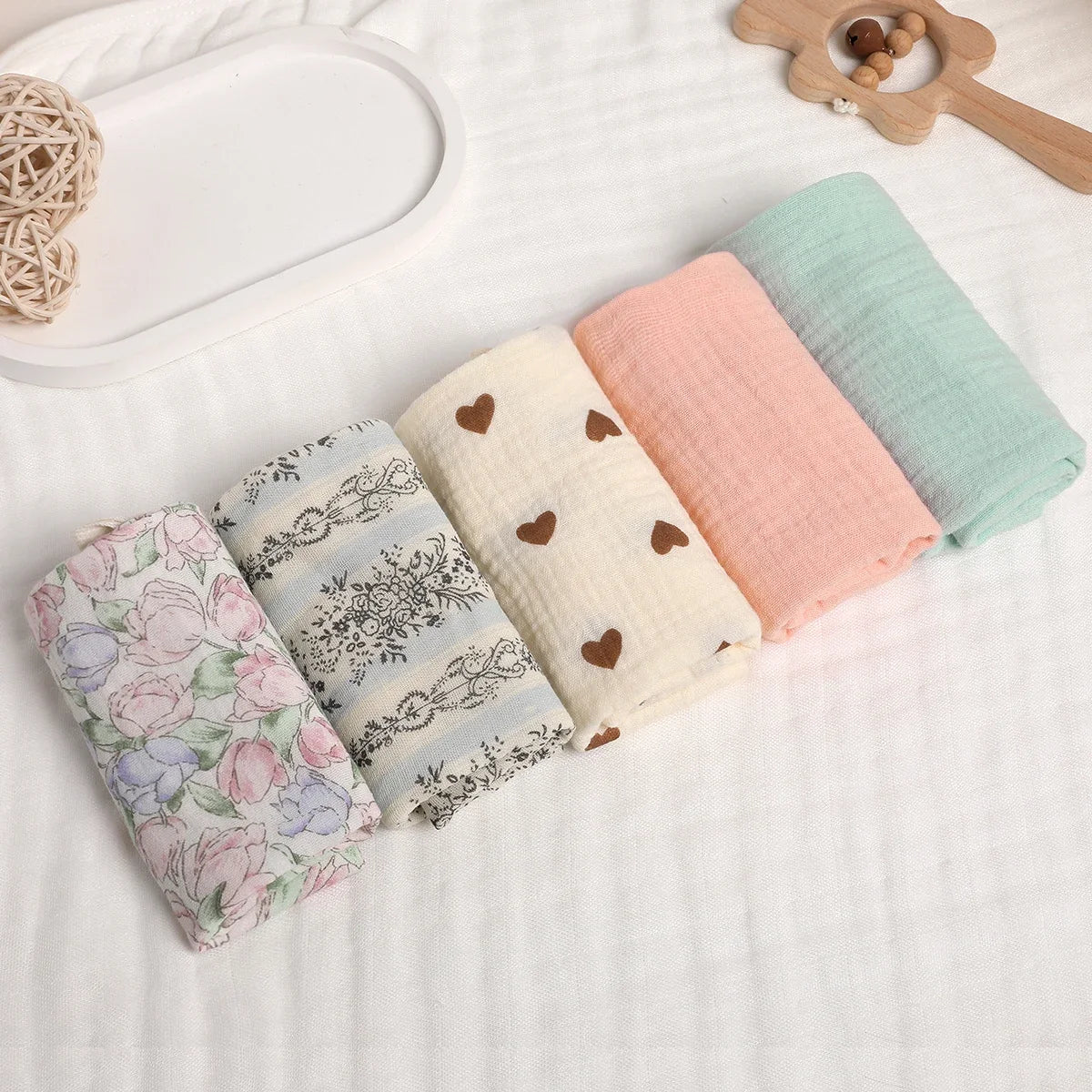 5Pcs Baby Cotton Washcloth Newborn Burp Cloth Square Towels 6-Layer Pure Cotton Soft Absorbent Gauze Cotton Baby Towels