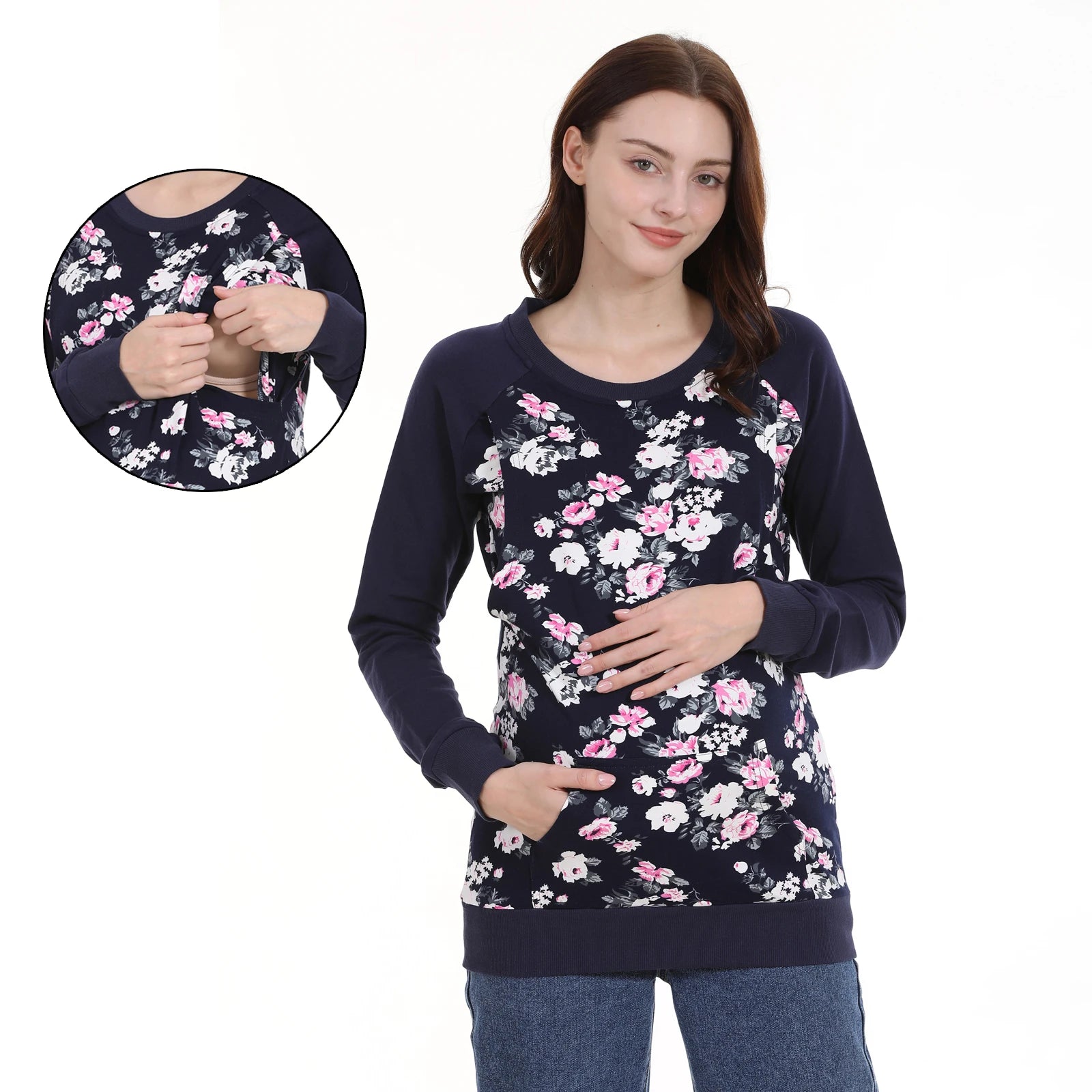 Maternity Clothes Winter Fleece Breastfeeding Hoodie Casual Pregnant Women Sweatshirt Postpartum Lactation T Shirts Nursing Tops
