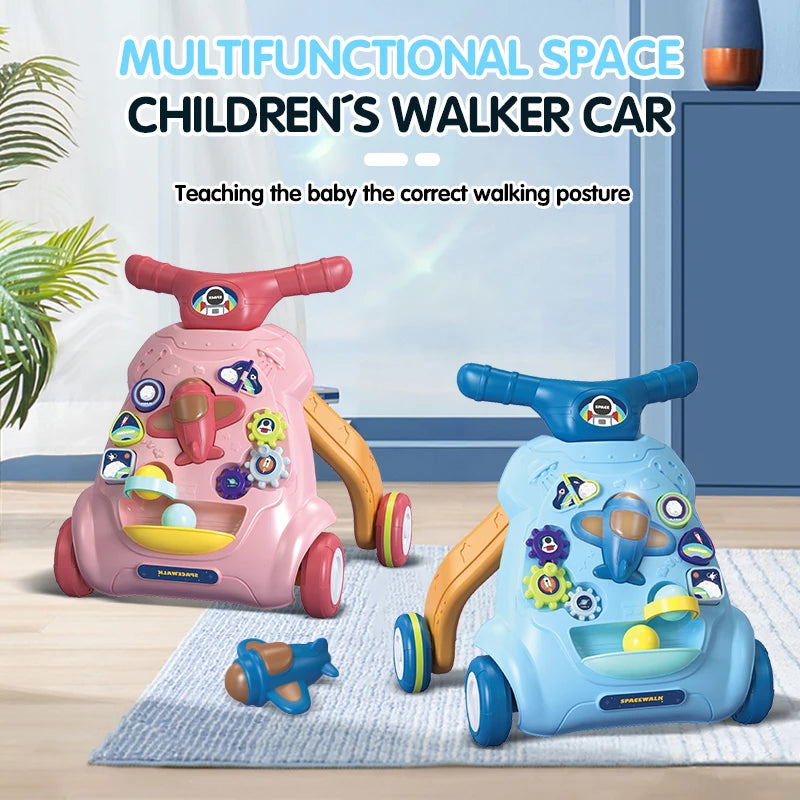 Baby Toddler Walker Push Toy Interactive Music and Light Effect Musical Montessori Activity Push Baby Walkers with Safety Brake