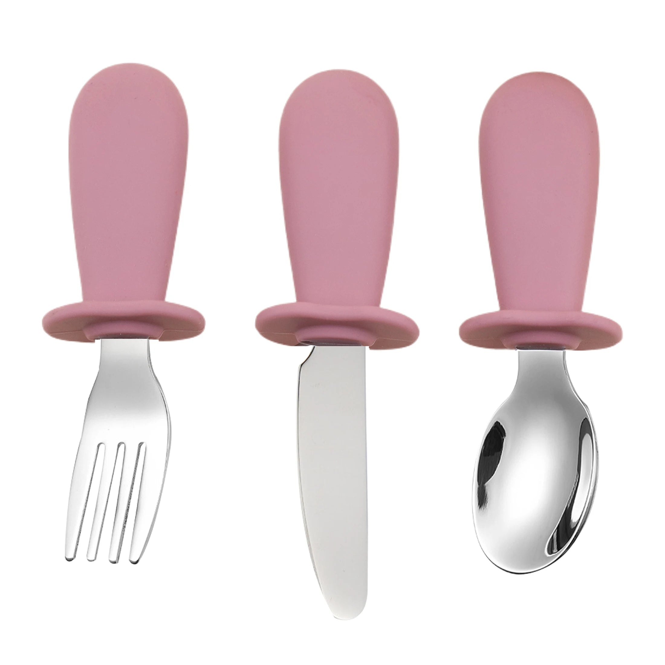 3-piece silicone spoon and fork cutlery set for baby food and feeding utensils, children's stainless steel spoon and fork cutler