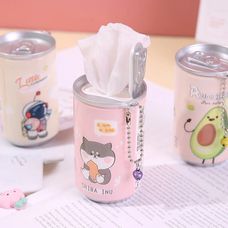 Canned Wet Wipes Portable Children Barreled Cans 30 Sheets Cleaning Cloths Creative Cartoon Chain Cute Small Bell