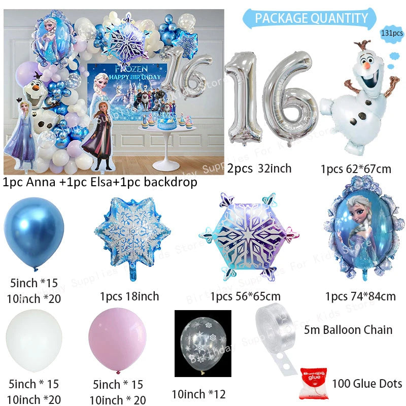 Frozen Birthday Party Decoration Set Anna Elsa Olaf Snowflake Banner Backdrop Balloons Kit Foil Garland Arch Balloon Baby Shower