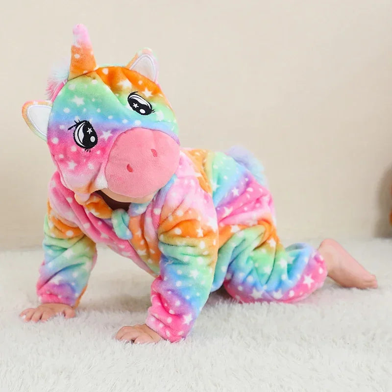 Kids Onesies Baby Rompers Winter Costume Flannel for Girl Boy Toddler Infant Clothes Animals Monkey Tiger Lion Unicorn Ropa Bebe