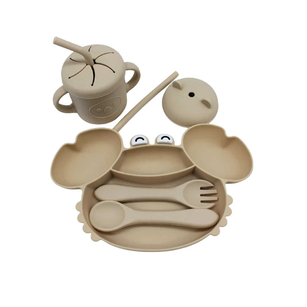 baby dinnerware set compartment plate with suction cup silicone easy to clean can be boiled and sterilized baby eating training