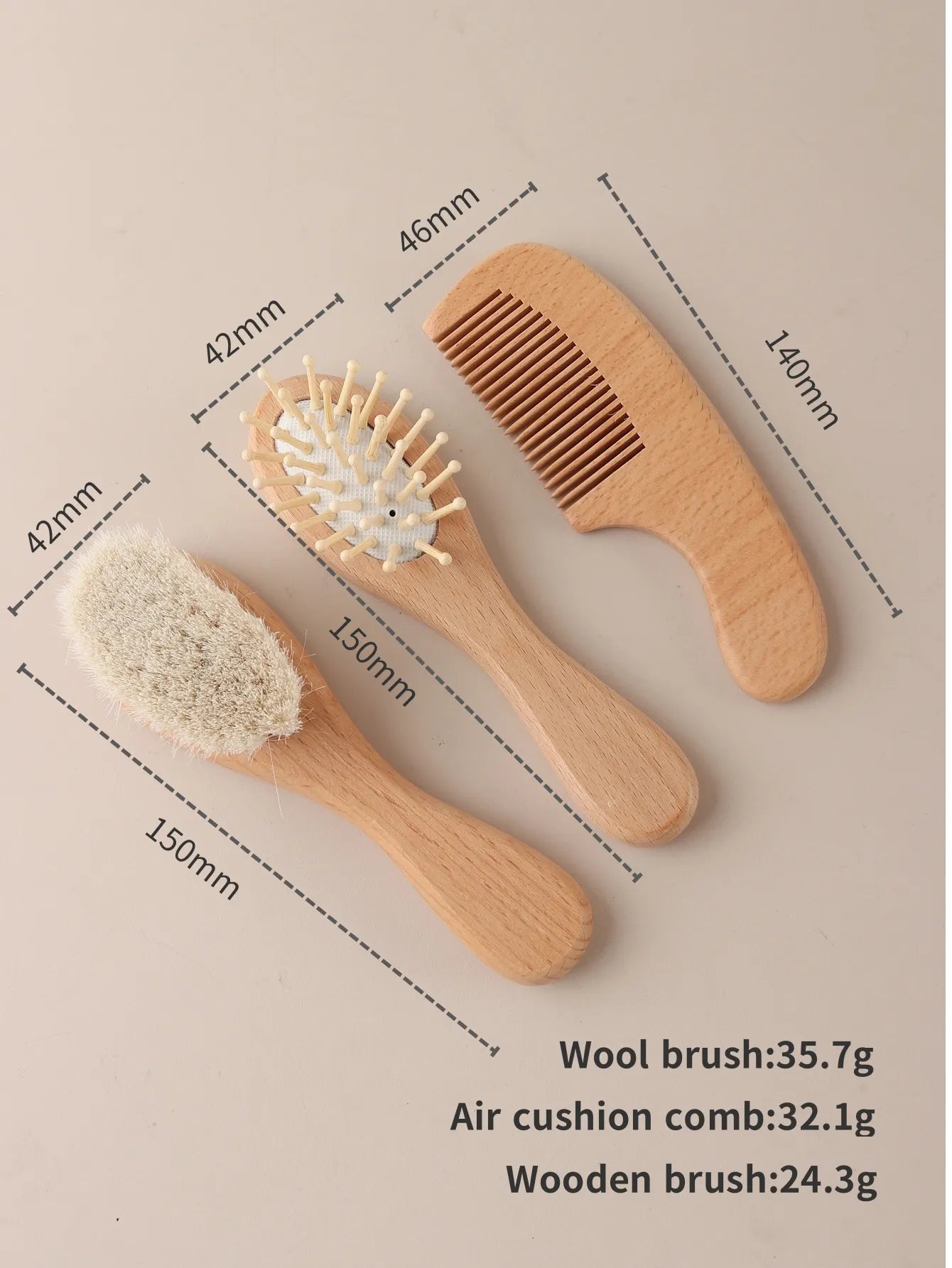 3pcs set engraving panda baby comb brush set newborn gift set Natural Wool beech Wooden Comb Baby Hair Brush air cushion comb