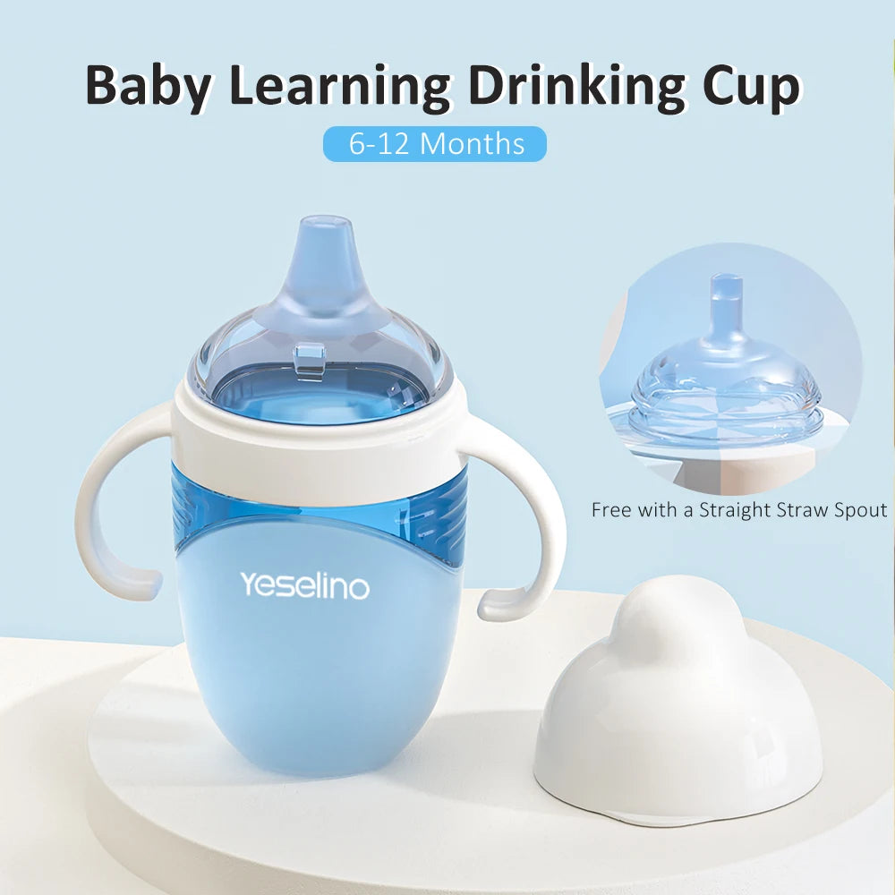 Baby Training Cup for 6 Months+, Silicone Spout and Straw Design, Anti-Choke and Drop-Resistant Milk and Water Bottle