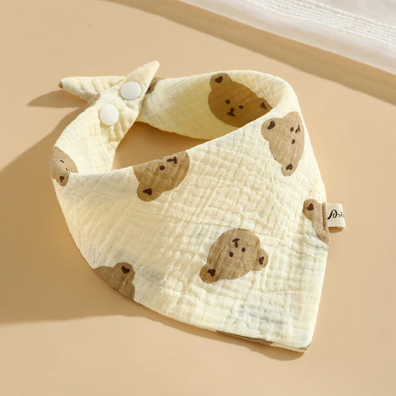 0-2Year Baby Bibs Saliva Scarf 5Pcs Triangle Scarf Cartoon Bear 4-Layer Linen Cotton Newborn Boy Girl Absorbent Cloth Baby Bibs
