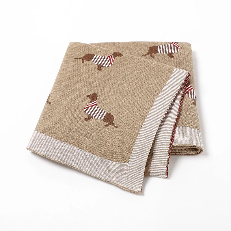 Baby Blanket 100%Cotton Knit Super Soft Newborn Girls Boys Bedding Quilt Cute Cartoon Dachshund Infant Stroller Swaddle 100*80CM