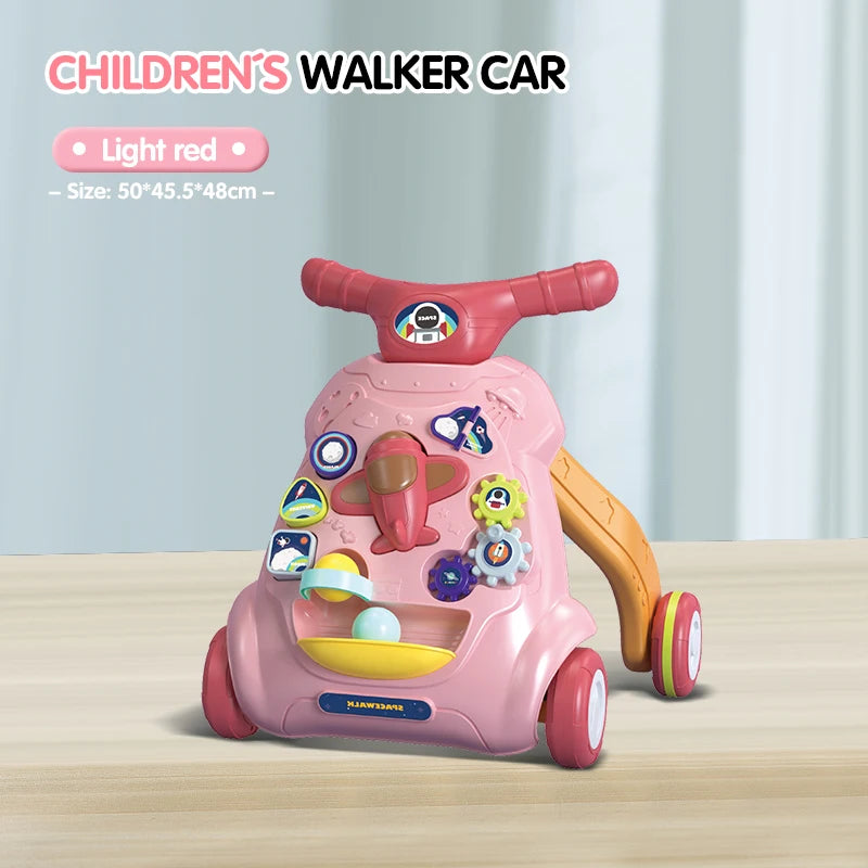 Baby Toddler Walker Push Toy Interactive Music and Light Effect Musical Montessori Activity Push Baby Walkers with Safety Brake
