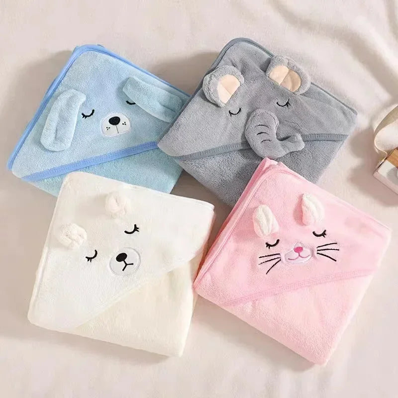 Cute Cartoon Hooded Coral Fleece Baby Towel Newborn Swaddle Hug Quilt Bath Towel for Infants Soft Comfortable New Baby Gift