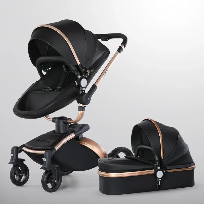 Baby Stroller 3 in 1 Luxury Pram For Newborn Carriage PU leather High Landscape trolley car 360 rotating baby Pushchair shell