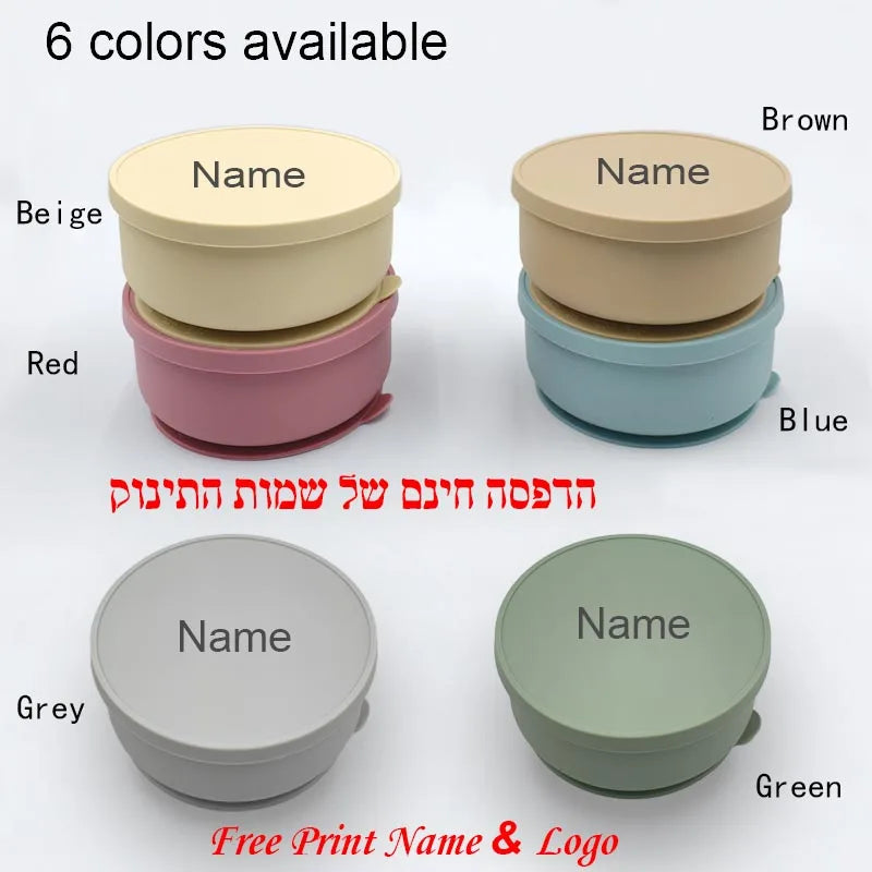 Silicone Baby Feeding Bowl With Lid Spoon Fork 316 Stainless Steel Bowl Personalized Name Children's Tableware Snack Fruit Bowl