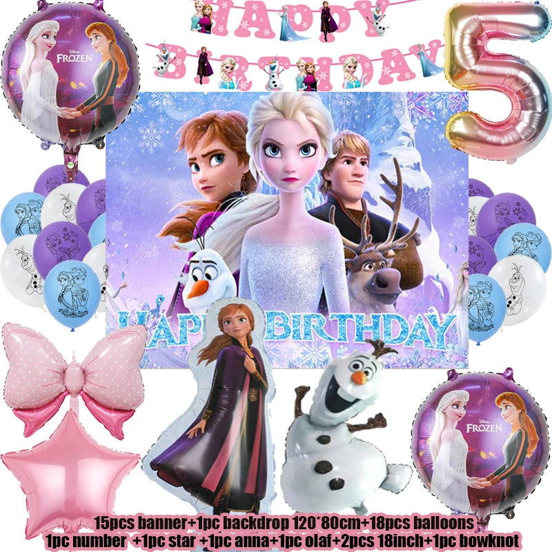 Frozen Birthday Party Decoration Set Anna Elsa Olaf Snowflake Banner Backdrop Balloons Kit Foil Garland Arch Balloon Baby Shower