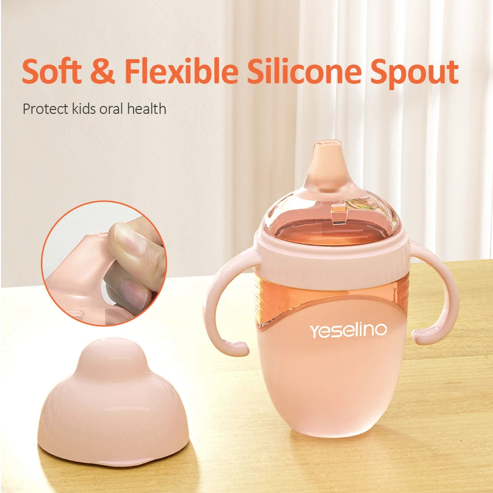 Baby Training Cup for 6 Months+, Silicone Spout and Straw Design, Anti-Choke and Drop-Resistant Milk and Water Bottle