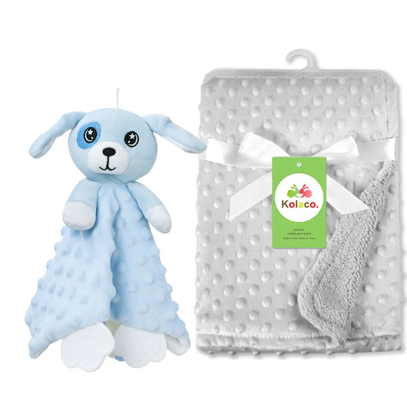 Personalized Newborn Baby Blanket with Name Custom Stroller Sleeping Dolls Animal Security Towel Gift Set for Baby Shower Gifts