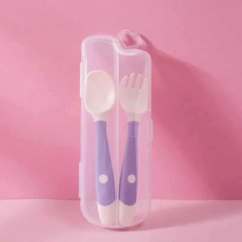 Baby And Children's Spoon And Fork Set Soft And Bendable Silicone Spoon And Fork Baby Learning Eating Training Tableware
