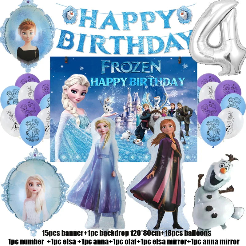 Frozen Birthday Party Decoration Set Anna Elsa Olaf Snowflake Banner Backdrop Balloons Kit Foil Garland Arch Balloon Baby Shower