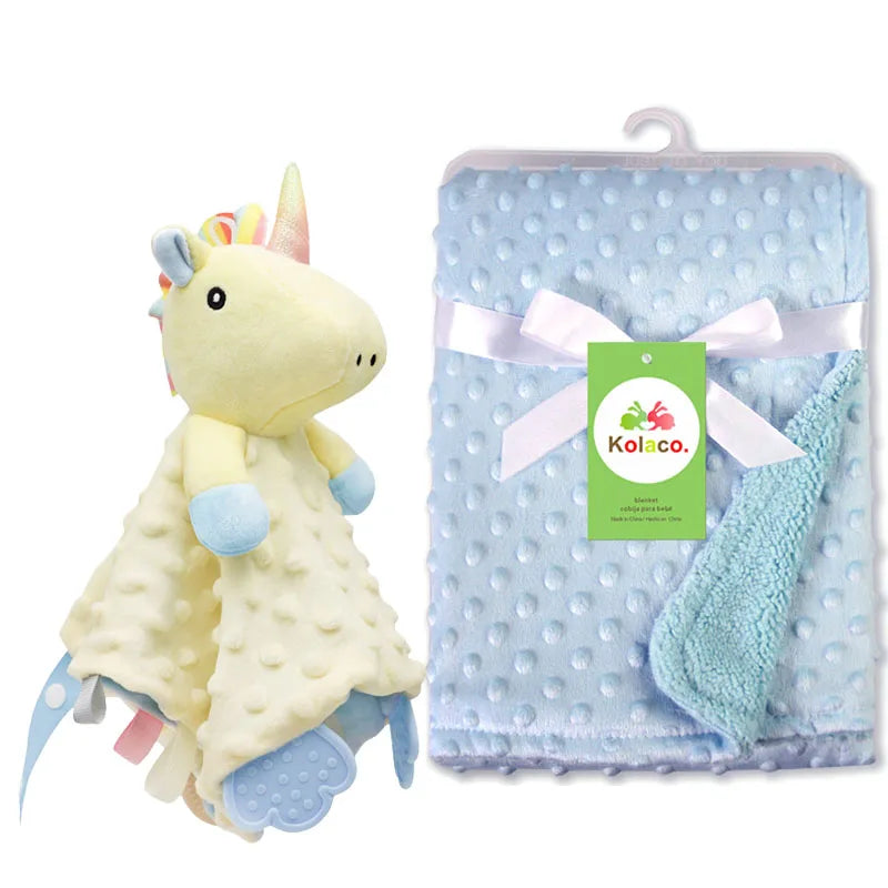 Personalized Newborn Baby Blanket with Name Custom Stroller Sleeping Dolls Animal Security Towel Gift Set for Baby Shower Gifts