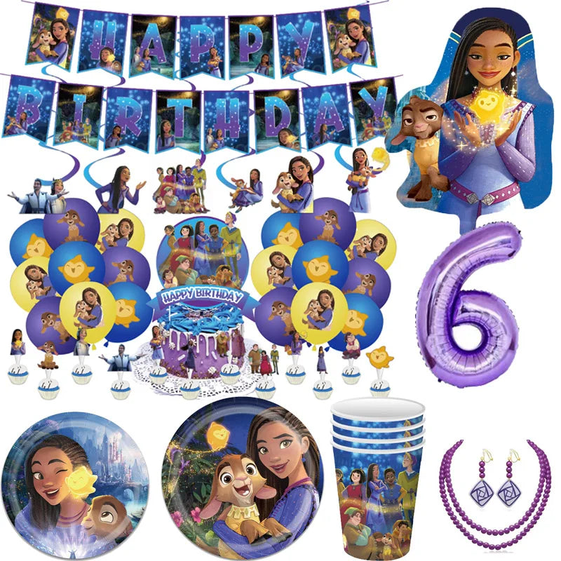 Cartoon Wish Birthday Party Decorations Asha Goat Balloons Disposable Tableware Plate Straw Napkin Princess Baby Shower Supplies