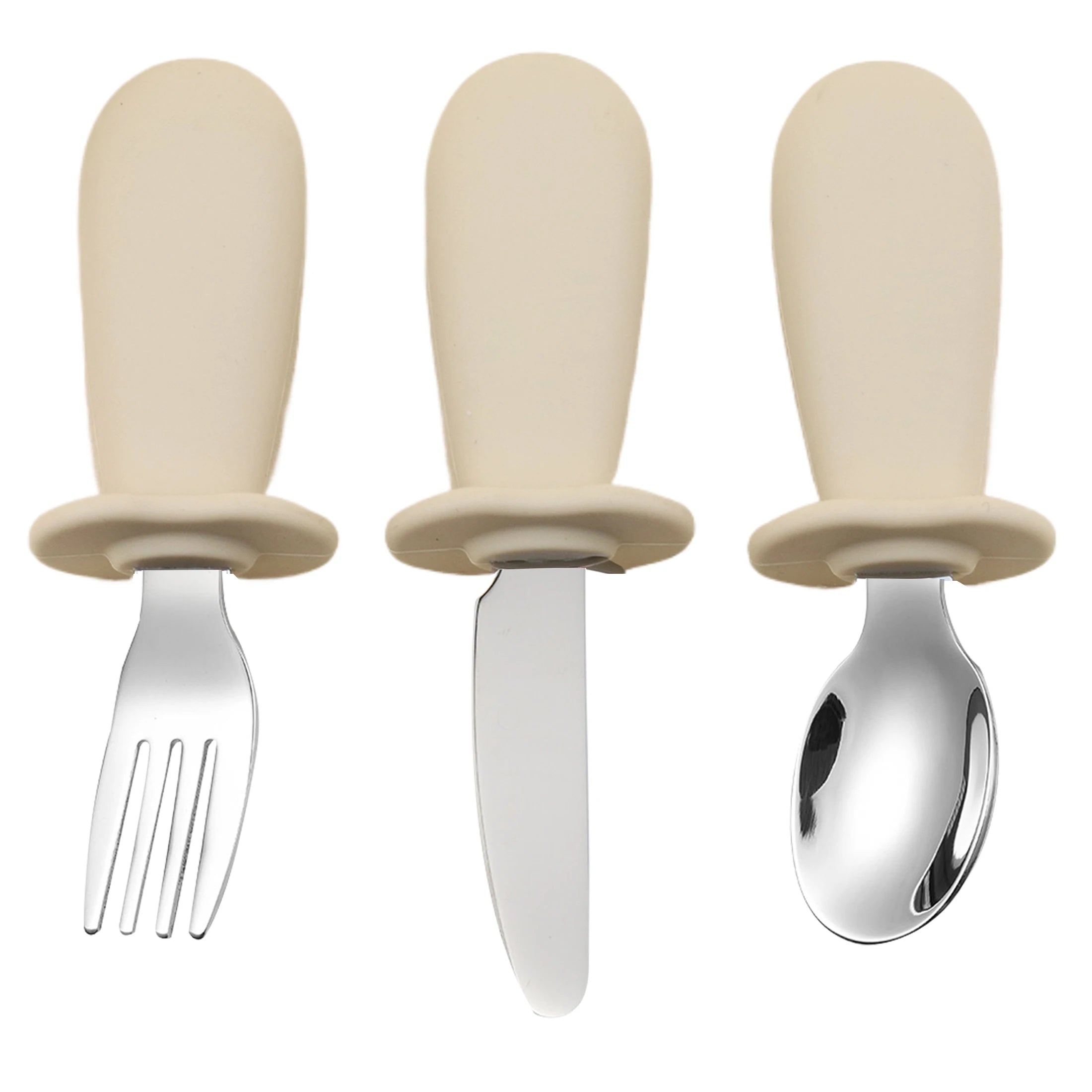 3-piece silicone spoon and fork cutlery set for baby food and feeding utensils, children's stainless steel spoon and fork cutler