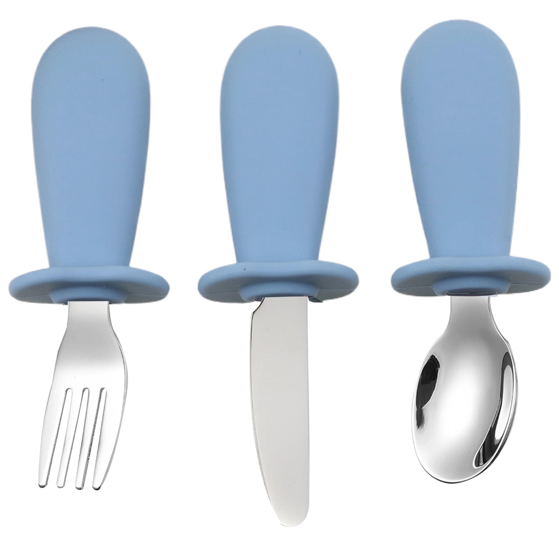 3-piece silicone spoon and fork cutlery set for baby food and feeding utensils, children's stainless steel spoon and fork cutler