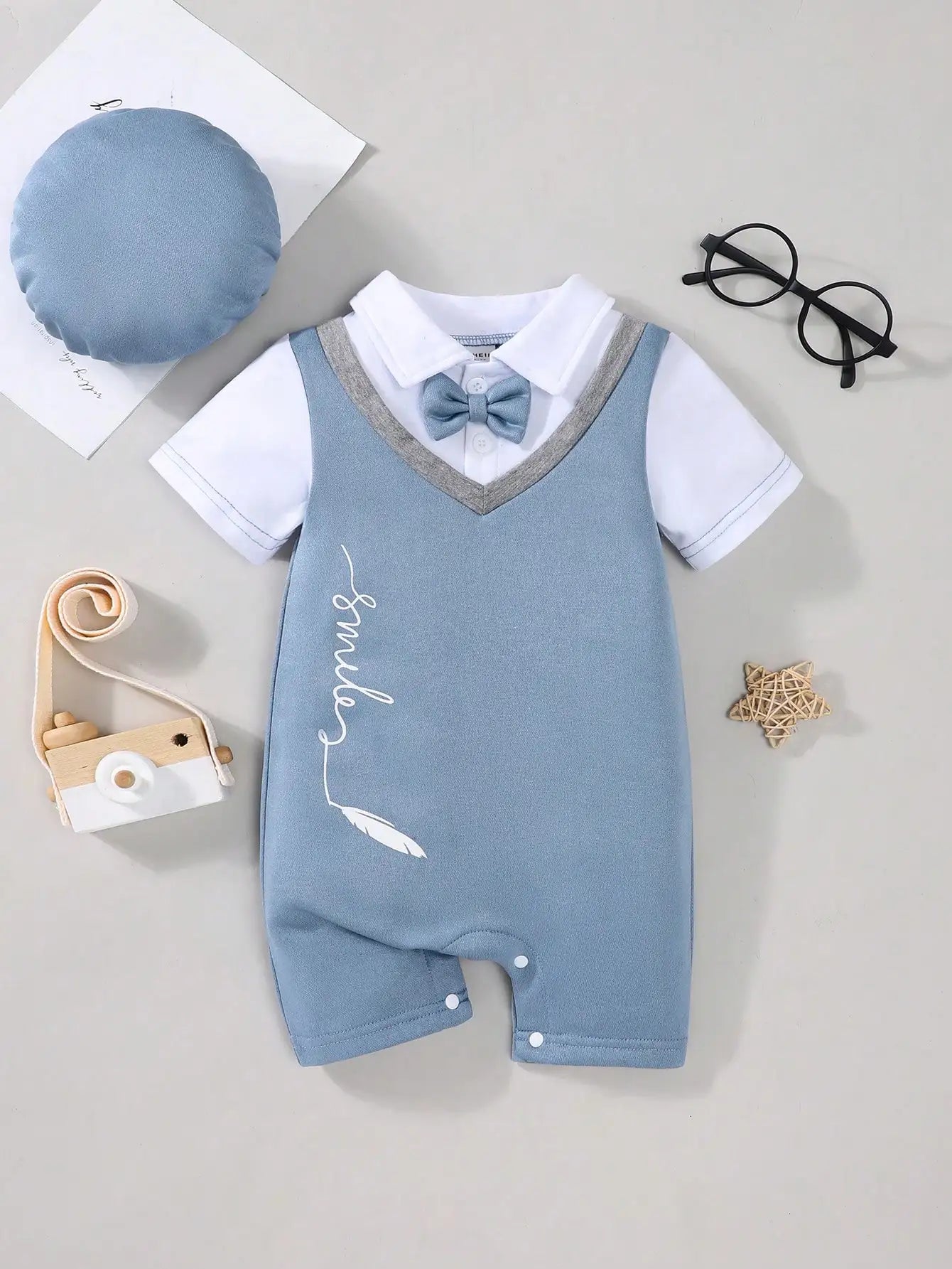 Newborn Gentleman Summer Outfit 2‑Piece Shorts & Hat Set
