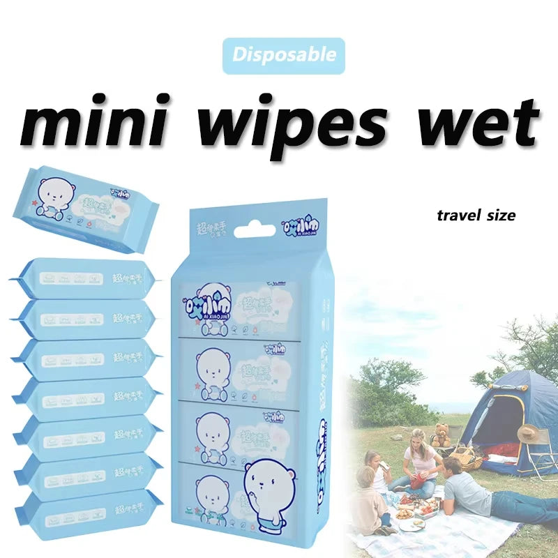 64pcs Disposable Super Mini Wet Wipes Portable Small Package Extraction Hand And Mouth Cleaning Wipes Home School Supplies