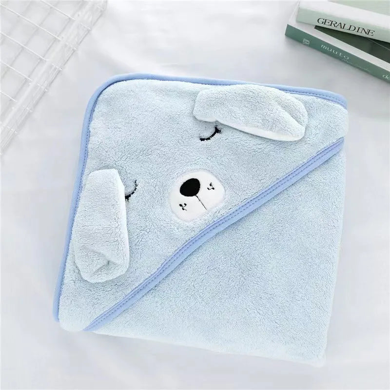Cute Cartoon Hooded Coral Fleece Baby Towel Newborn Swaddle Hug Quilt Bath Towel for Infants Soft Comfortable New Baby Gift