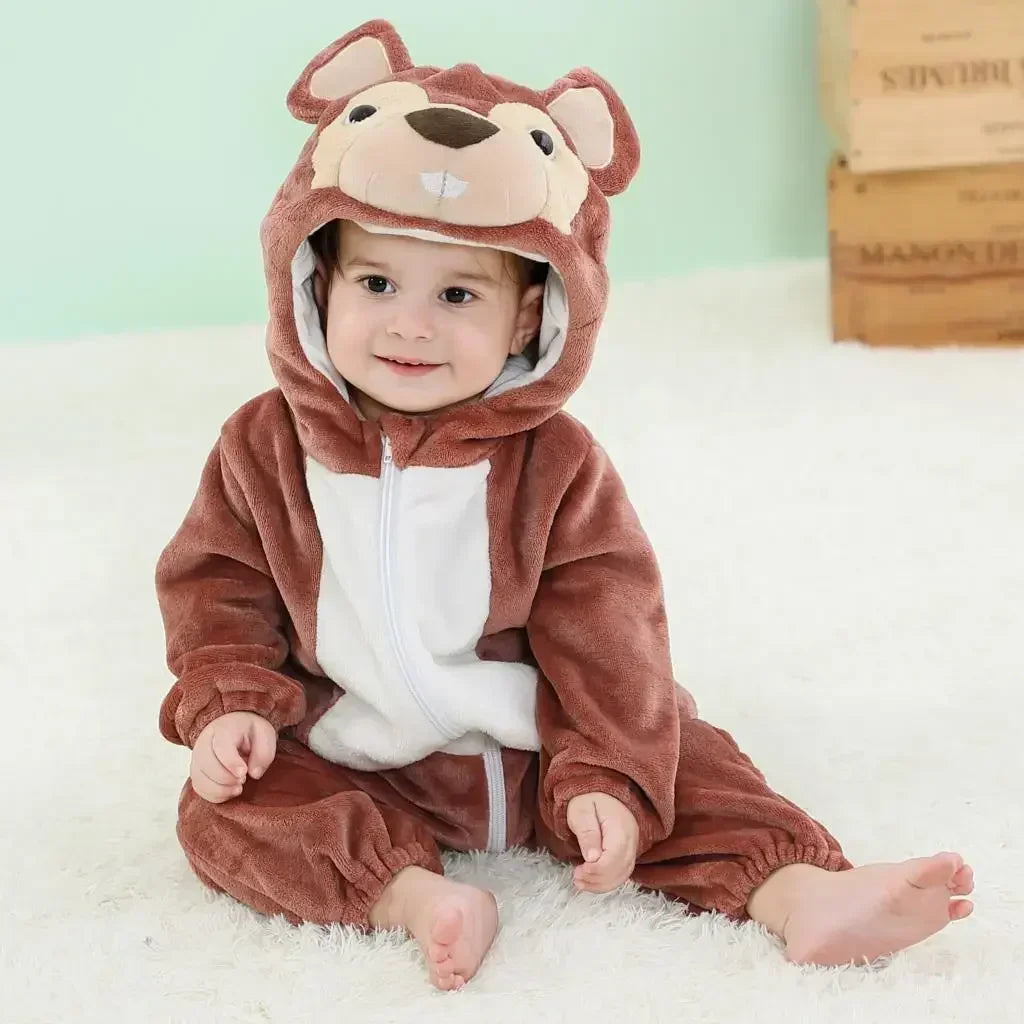 Kids Onesies Baby Rompers Winter Costume Flannel for Girl Boy Toddler Infant Clothes Animals Monkey Tiger Lion Unicorn Ropa Bebe
