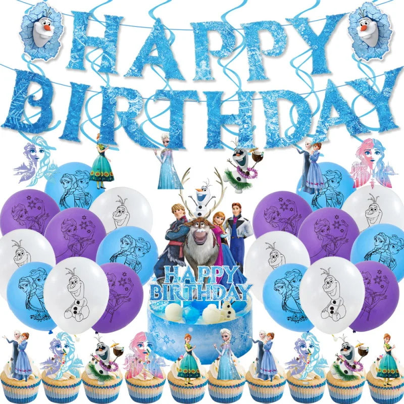 Frozen Birthday Party Decoration Set Anna Elsa Olaf Snowflake Banner Backdrop Balloons Kit Foil Garland Arch Balloon Baby Shower