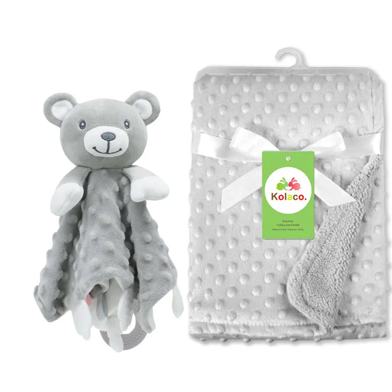 Personalized Newborn Baby Blanket with Name Custom Stroller Sleeping Dolls Animal Security Towel Gift Set for Baby Shower Gifts
