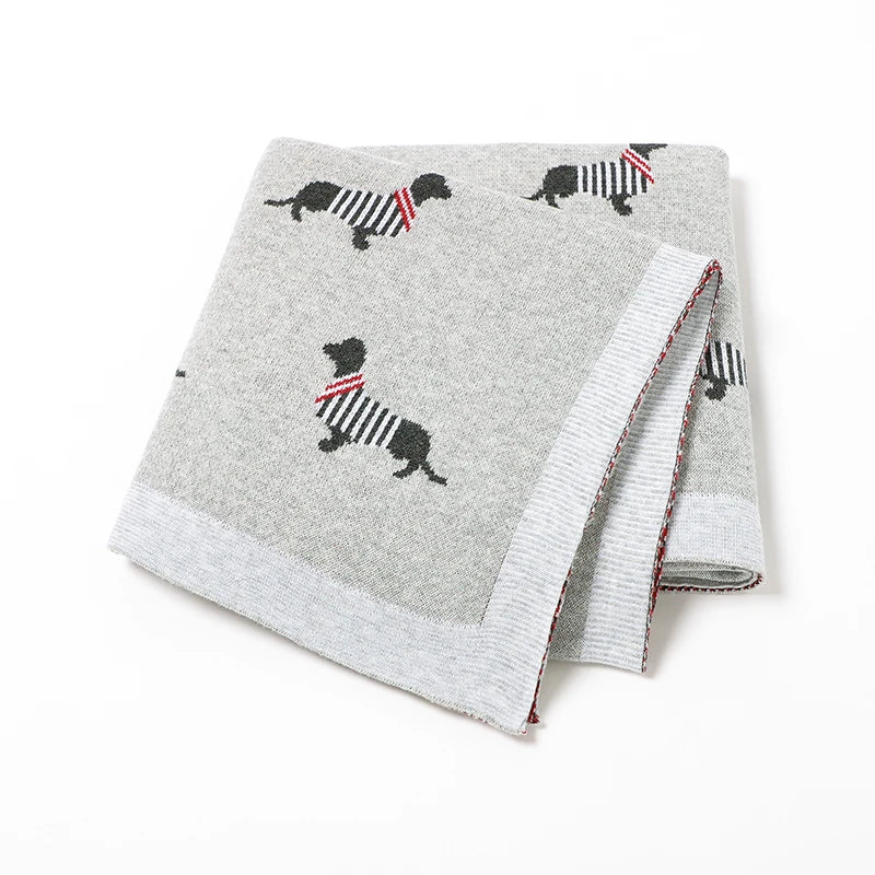 Baby Blanket 100%Cotton Knit Super Soft Newborn Girls Boys Bedding Quilt Cute Cartoon Dachshund Infant Stroller Swaddle 100*80CM