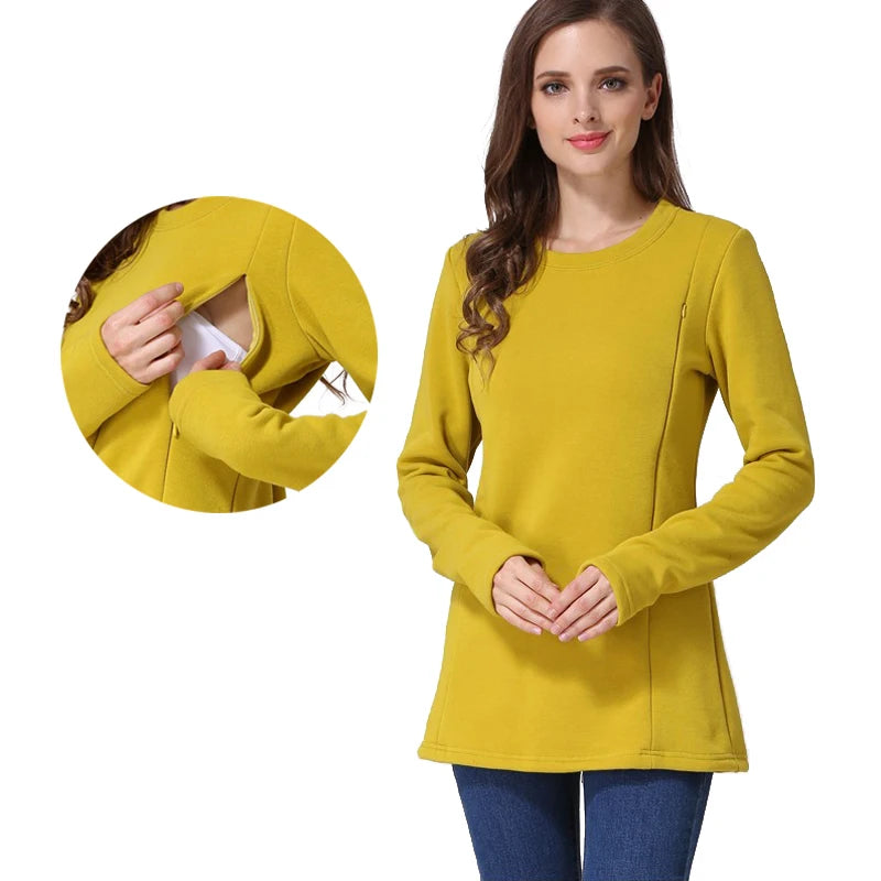 Maternity Clothes Winter Fleece Breastfeeding Hoodie Casual Pregnant Women Sweatshirt Postpartum Lactation T Shirts Nursing Tops