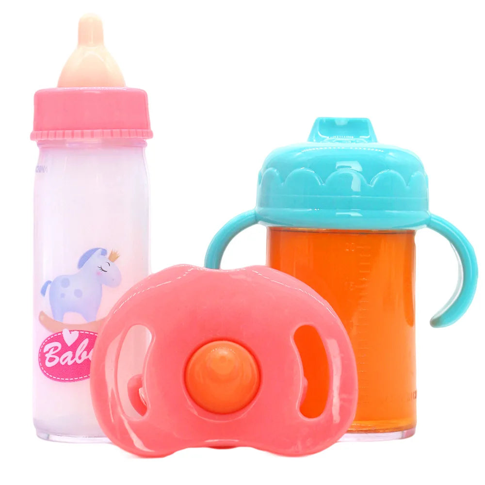 Baby Doll Feeding Bottle Set – Milk & Juice Bottles + Pacifier
