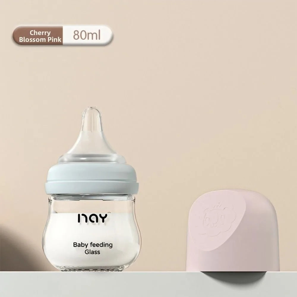 Glass Baby Bottle Anti-flatulence Anti Choking Newborn Feeding Bottle 80/160ML Food Grade Baby Drinking Cup Feeding Supplies